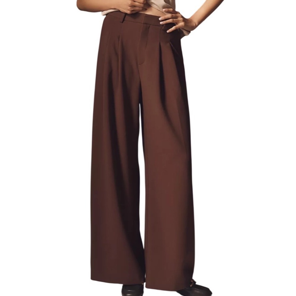 Maeve The Avery Wide-Leg Pleated Trousers Size M Brown Excellent High Rise